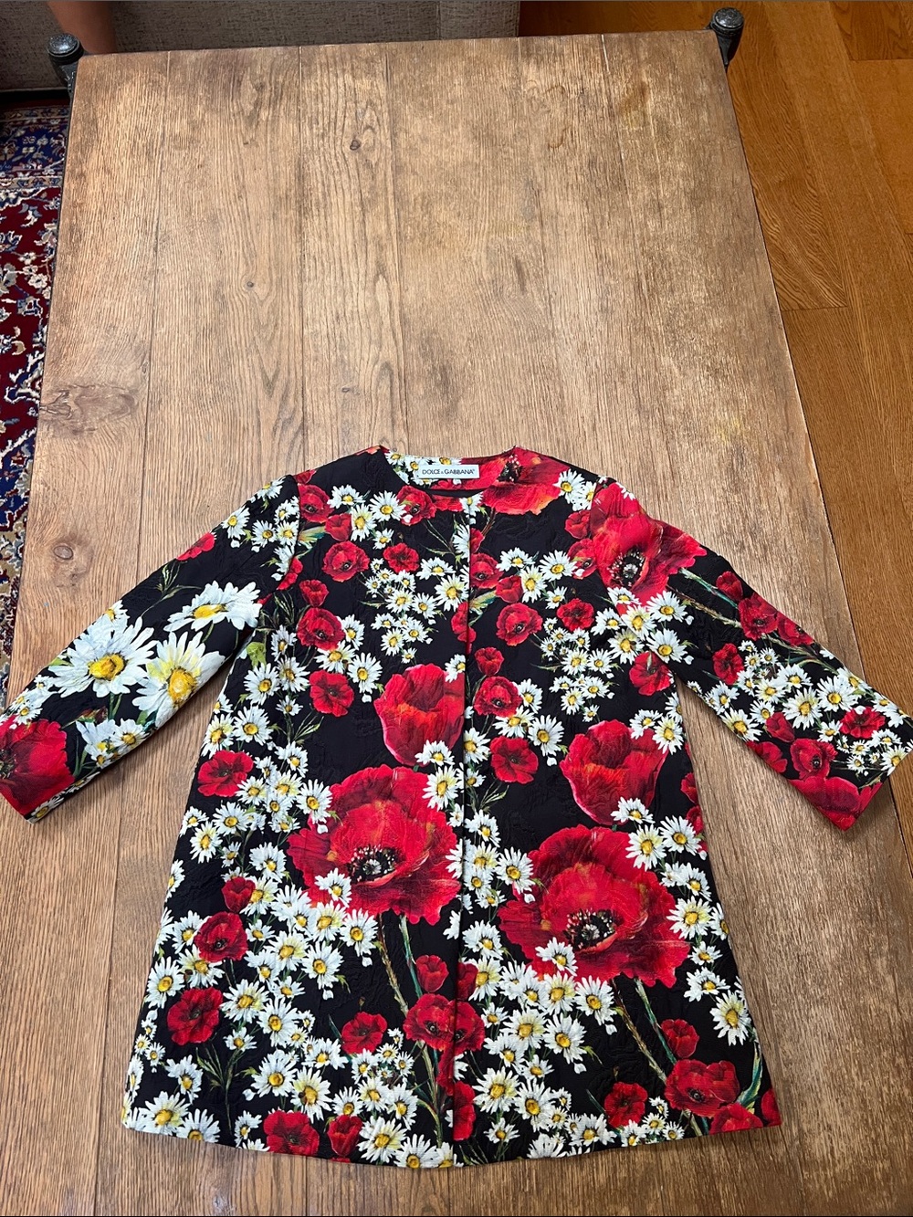 Dolce & Gabbana Black Jacket with Red Poppy & White Daisy Print